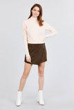 Long Dolman Sleeve Turtle Neck Rib Knit Top