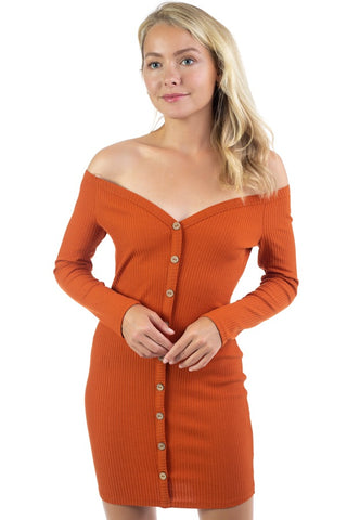 Off Shoulder Ribbed Dress