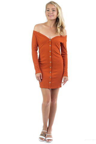 Off Shoulder Ribbed Dress
