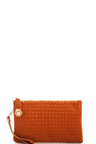 Fashion Cute Trendy Woven Clutch Crossbody Bag With Two Straps