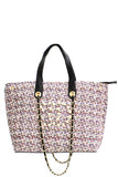 Chic Rough Fabric Woven Satchel With Linked Chain