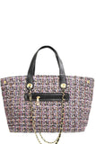 Chic Rough Fabric Woven Satchel With Linked Chain