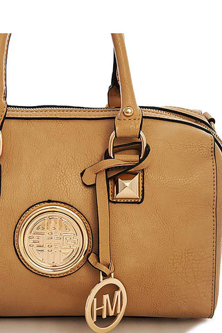 Designer Fashion Emblem Boston Bag With Long Strap