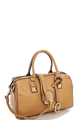 Designer Fashion Emblem Boston Bag With Long Strap