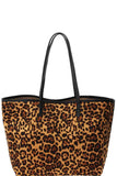 2in1 Designer Trendy Leopard Suede Shopper Bag