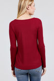 Long Sleeve Round Neck Button Detail Rib Knit Top