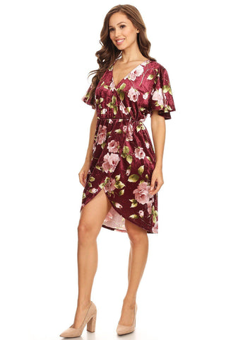 Floral Print, Velvet, Short Dress