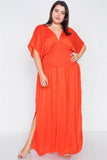 Plus Size V-neck Satin Kimono Sleeve Maxi Dress