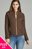Quilted Padding Jacket With Suede Piping Details
