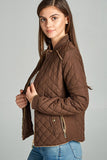 Quilted Padding Jacket With Suede Piping Details