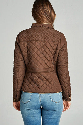 Quilted Padding Jacket With Suede Piping Details
