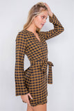 Plaid Checkered Grommet Raw Hem Mini Dress