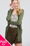 Long Sleeve Rib Banded Open Sweater Cardigan W/pockets