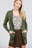 Long Sleeve Rib Banded Open Sweater Cardigan W/pockets