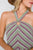 Green Multi Stripe Wooden Center Cut Out Halter Maxi Dress