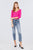 3/4 Short Sleeve Button Down Detail Heavy Rib Knit Top