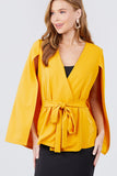 Open Peaked Front W/belt Detail Cape Jacket