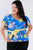 Plus Size Tropical Floral Print Mock Sleeve Chiffon Semi-sheer Top