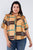 Plus Size Plaid Multi Stripe Cinched Sleeve Button Down Top
