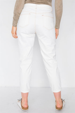 Off White With Brown Stitching Jeans