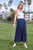 Navy Blue Denim Midi Center Slit High Waist Casual Skirt