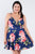 Plus Size Navy Floral Plunging V-neck Open Back Skater Mini Dress