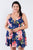 Plus Size Navy Floral Plunging V-neck Open Back Skater Mini Dress