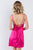 Silk Leave Trim Raw Hem Criss-cross Back Mini Chic Dress