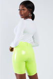 Neon Lime Green Faux Leather Biker Shorts