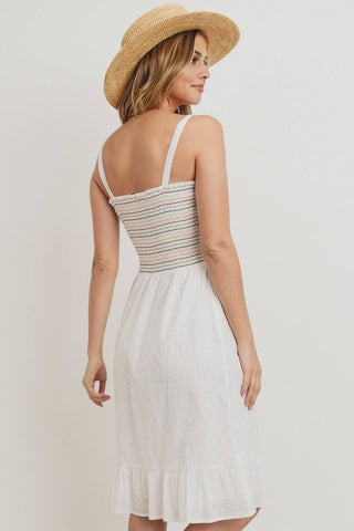 Striped Smocking Ruffled Hem Spaghetti Strap Dress