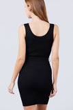 Sleeveless Double Scoop Neck W/belt Rib Sweater Mini Dress