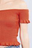 Short Sleeve Off The Shoulder W/ruffle Detail Sweater Top