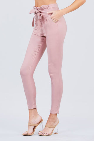 High Waisted Belted Pegged Stretch Pant