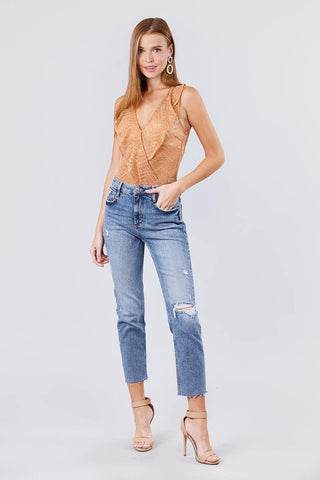 Sleeveless Surplice W/ruffle Lace Bodysuit