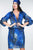 Deep V-neck Dress W/ Puff Sleeves And Peplum Detail