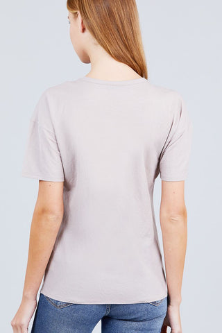 Short Sleeve Round Neck One Pocket Box Knit Top