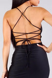 Spaghetti Strap Lace Up Back Ruched Mini Dress