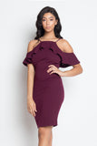 Ruffle Open Shoulder Halter Dress