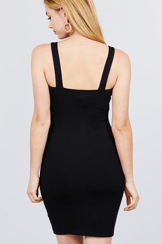 Heart Neck W/button Down Heavy Rib Rayon Spandex Mini Knit Dress