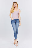 Sleeveless Double Scoop Neck Lace Trim Detail Pointelle Knit Top