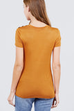 Short Sleeve Crew Neck W/shoulder Button Detail Rayon Spandex Top