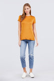 Short Sleeve Crew Neck W/shoulder Button Detail Rayon Spandex Top
