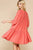 3/4 Sleeve Pocket Ruffle Pintuck Swing Dress
