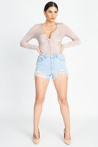 Front Twist Ribbed Bodysuit