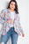 Plus Size Floral Print Blue Round Flounce Hem Blazer