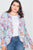 Plus Size Floral Print Blue Round Flounce Hem Blazer