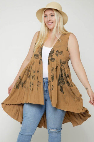 Floral Sublimation Print  Sleeveless Cardigan