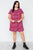 Plus Size Burgundy Stripe Short Sleeve Hooded Shirt Mini Dress