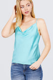 Cowl Neck W/back Open Tie Detail Cami Satin Woven Top