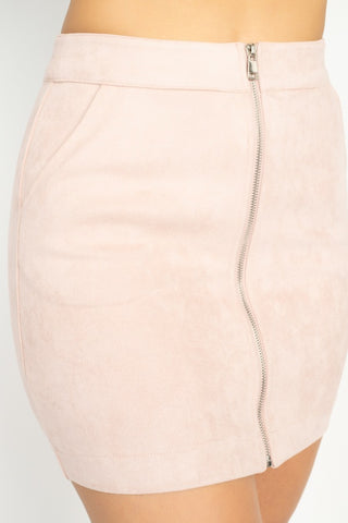 Faux Suede Front Zip Skirt